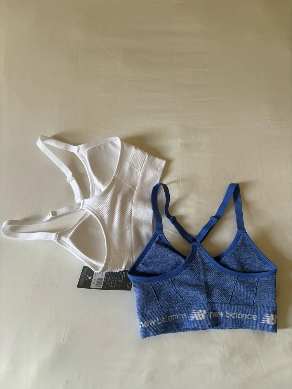 NWT New Balance 2-Pack Seamless Sports Bras White Blue Racerback Size Small